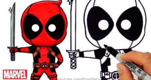 How to Draw + Color Deadpool Chibi step by step Marvel Superhero