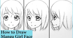How to Draw Manga Girl Face in Front, 3/4, and Side View