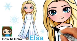 How to Draw Elsa in White Dress Hair Down - Disney Frozen