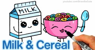 How to Draw Milk and Cereal Easy - Cartoon Food