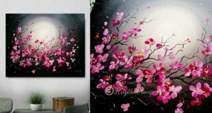 Step by Step acrylic painting on canvas for beginners | moon light night Painting | Tree of flowers