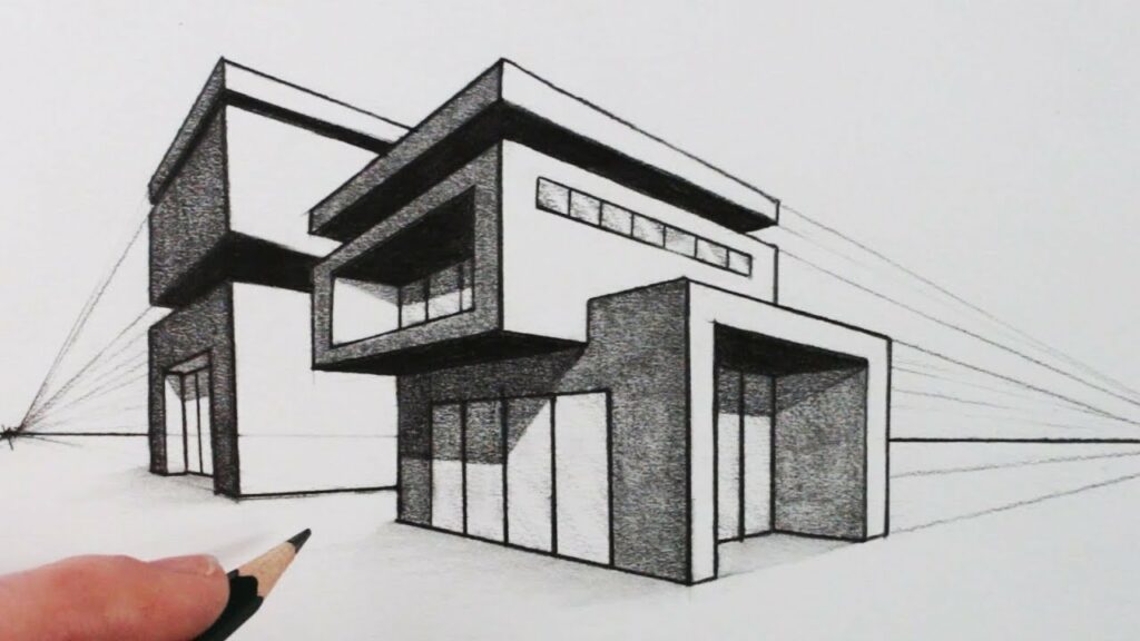 How to Draw 2 point perspective modern house