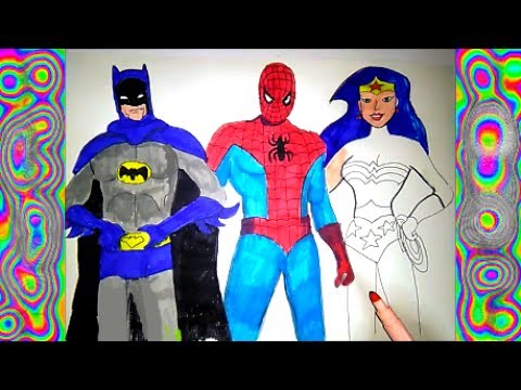 Draw and Color Super Hero Spiderman, Batman, Coloring pages Wonder Woman  Learn colors for kids - Epic Heroes Entertainment Movies Toys TV Video  Games News Art