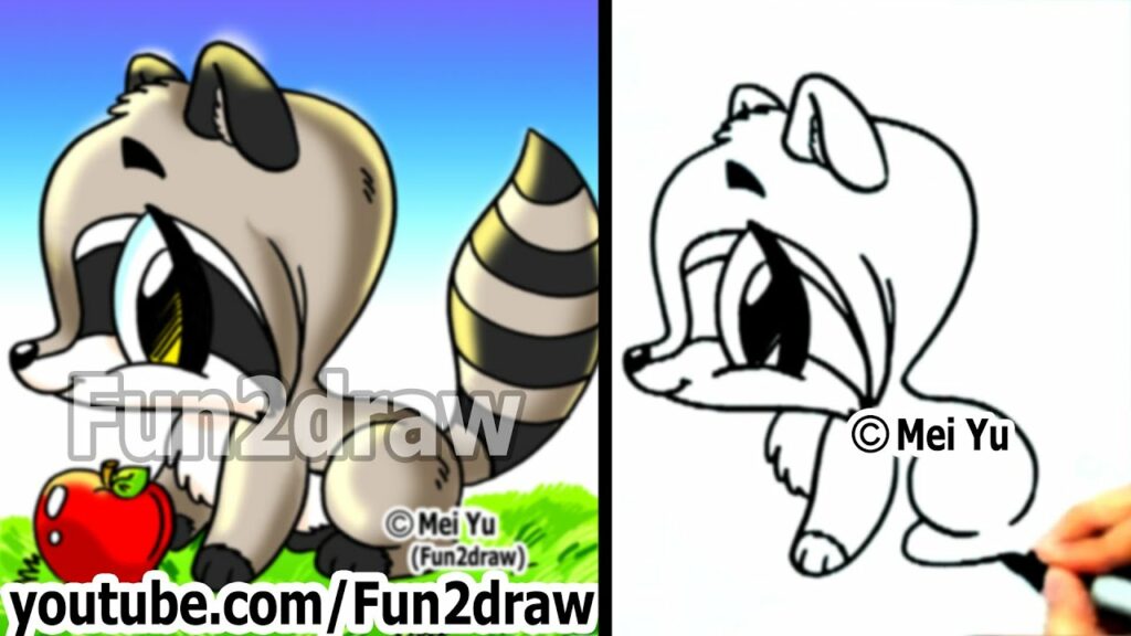 How to Draw Cartoon Characters - Cute Raccoon Easy - Draw Animals - Fun2draw Online Cartoon Tutorial