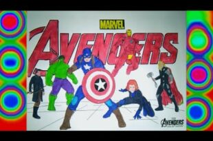 Superheroes Avengers Colors Hulk, Capitain America, Iron man,  Thor, Coloring pages for kids Marvel