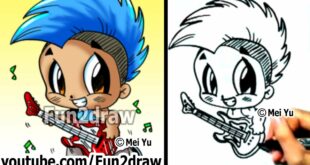 How to Draw Cartoon People - Chibi Rockstar with Guitar and Mohawk - Learn to Draw - Fun2draw