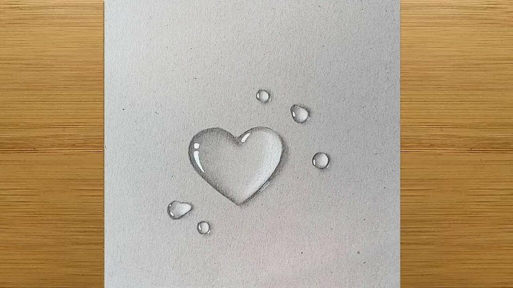 How to draw Water Drops - 3D Heart Water Drop - pencil Drawing