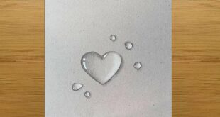 How to draw Water Drops - 3D Heart Water Drop - pencil Drawing