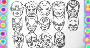 All superheroes mask super  faces coloring pages  hulk, spiderman,  thor,  spiderman aquaman,  flash