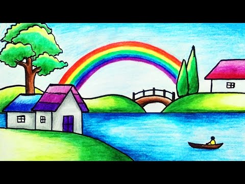 How to Draw Rainbow Scenery with Color Pencils for Beginners | Easy Rainbow Scenery Drawing